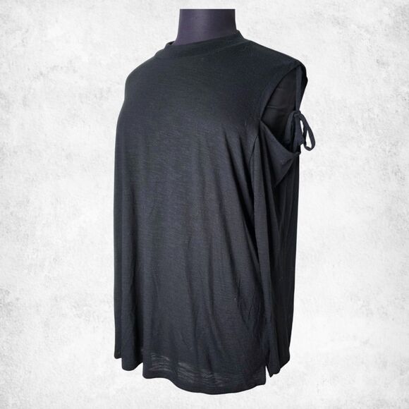 Lane Bryant Black Cold Shoulder Top 22/24 Plus Size Tie Sleeve Modal Blend Tunic - Picture 4 of 7